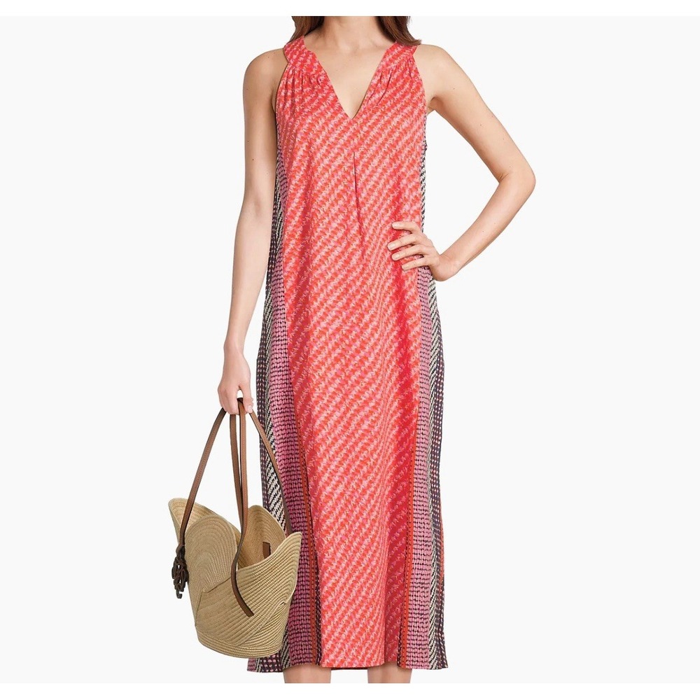 NIC+ZOE Coral & Black Patterned V-Neck Maxi Dress